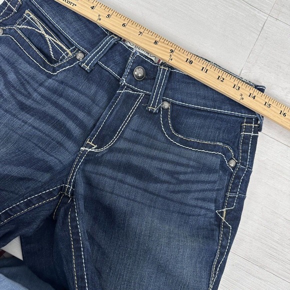 Ariat Real Rosy Denim Jeans Women 29R (29x32) Low Rise Boot Cut Blue Dark Wash - Picture 11 of 15